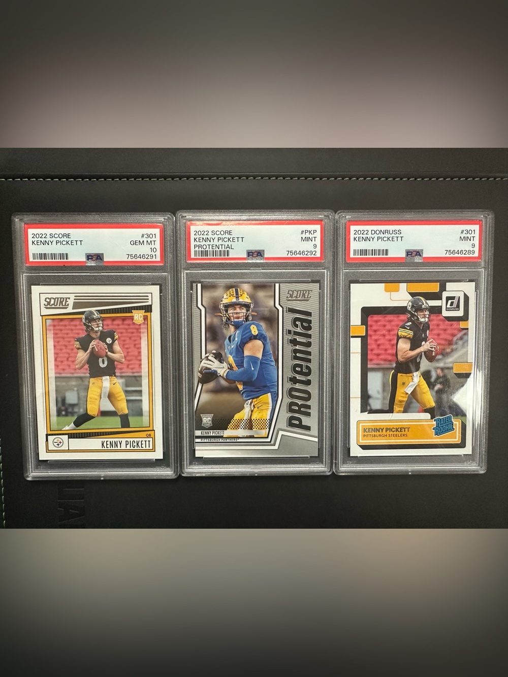 Lot of 3!!! Kenny Pickett 2022 Score Rookie Card PSA 10 - Black & Gold + 2 PSA 9